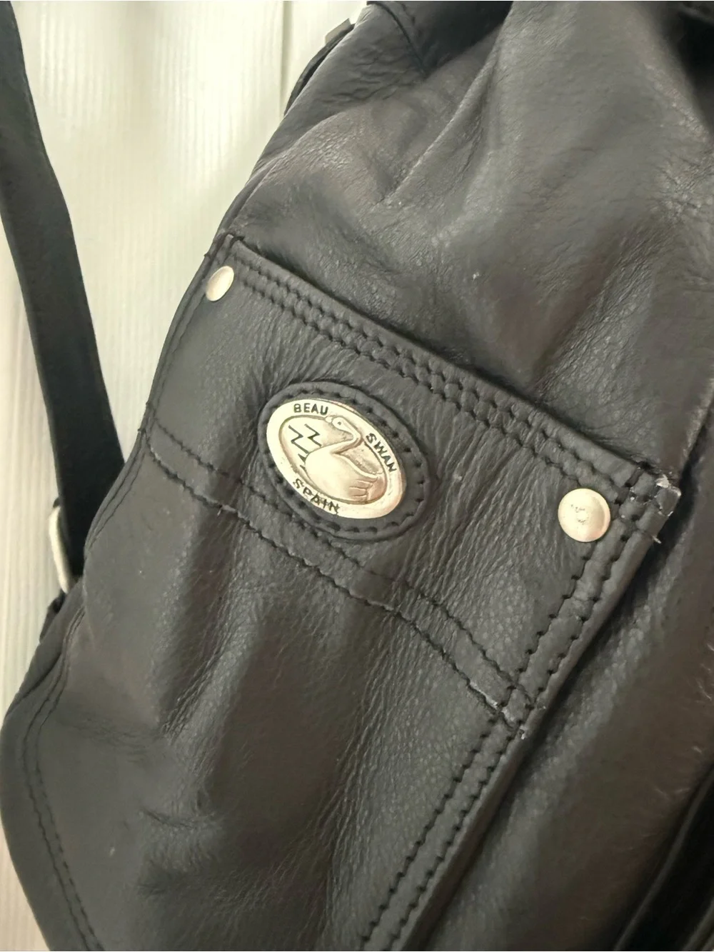 Beau Swan Spain Black Leather Backpack Purse vintage with tag